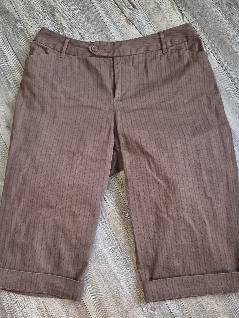 St. John's Bay Brown Pinstripe Shorts with Cuff Detail